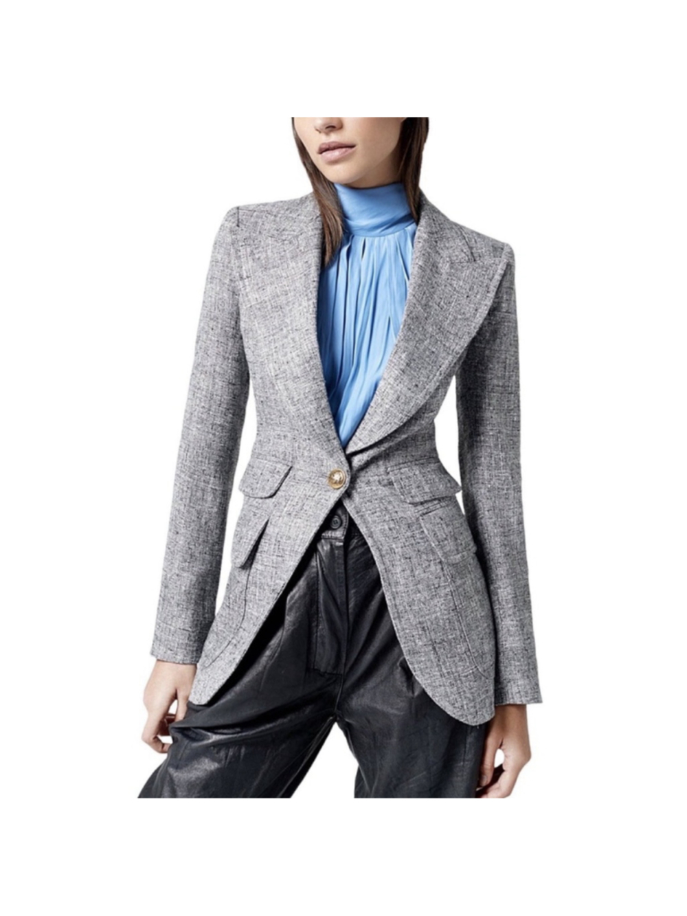Smythe Birkin Blazer Pepper Salt Gray Peaked Lapel Size 2 Viscose